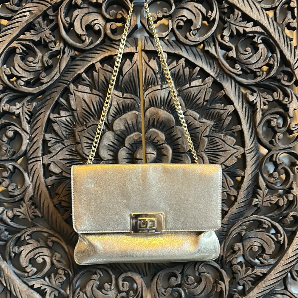 Michael Michael Kors Sloan Metallic Gold Leather Chain Shoulder Bag/Clutch
